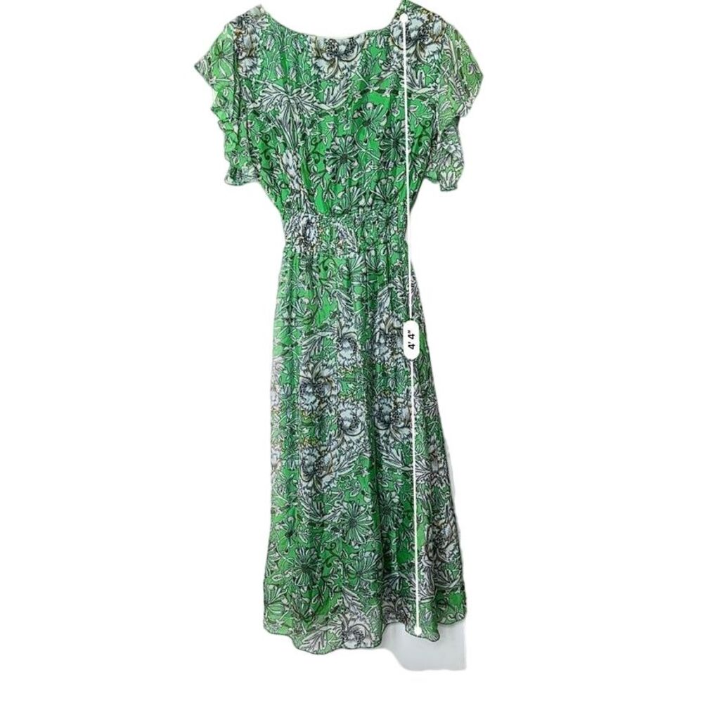 Le Ragazze Silk Blend Maxi Dress Womens S Floral Green VNeck Flutter Sleeve - Picture 3 of 7